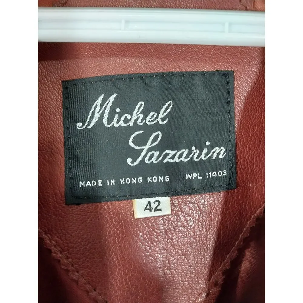 MICHEL SAZARIN! GORGEOUS BURGUNDY BROWN/RED GENUINE LEATHER JACKET BLAZER! SZ 42